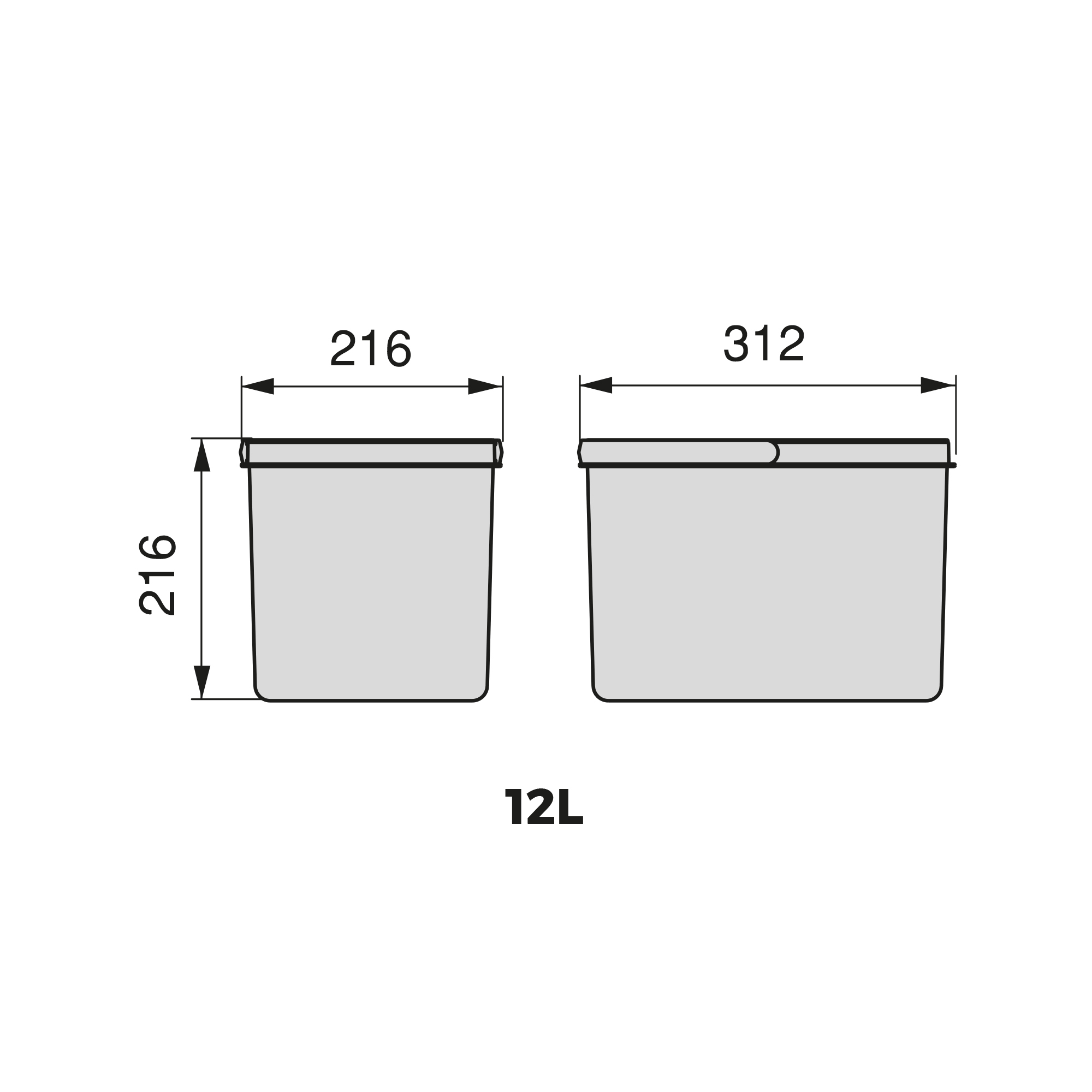 3 contenitori per la raccolta differenziata plastica grigia, 1x12 lt 2x6 lt