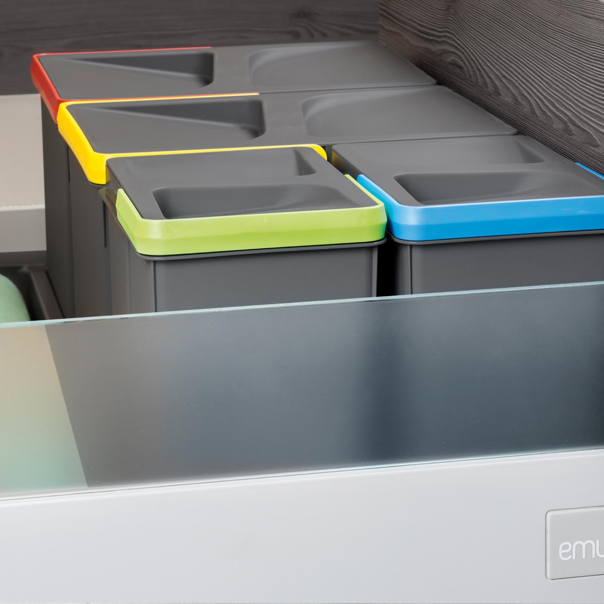 Kit di contenitori per la raccolta differenziata per cassetti da cucina  Recycle Altezza Recycle 266 mm, 2x7 lt, Grigio antracite Tecnoplastica